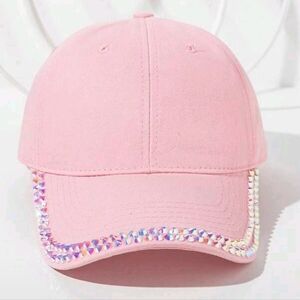 SALE Pink Baseball Cap Rhinestone Trim